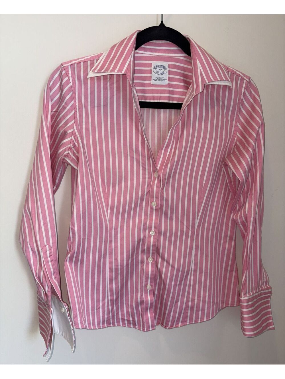 Brooks Brothers Women's Size 4P Pink and White Striped Cotton Blend Blouse